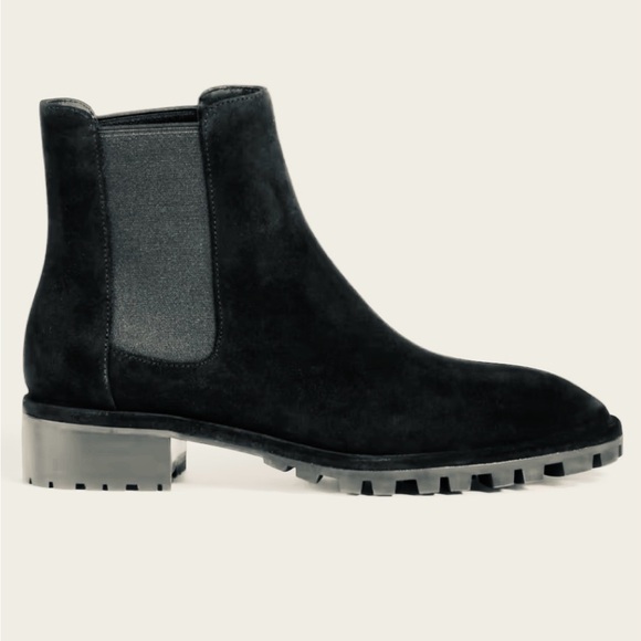 NEW QUINCE CHELSEA SUEDE PULL ON BOOTS WOMENS BLACK 1.5 INCH HEEL - Picture 3 of 15